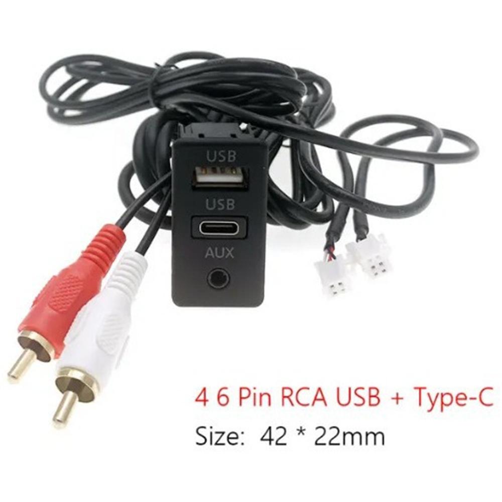 Car 4 Pin + 6 Pin Plug USB+TYPE-C+AUX Socket Panel Extension Cable Adapter Panel