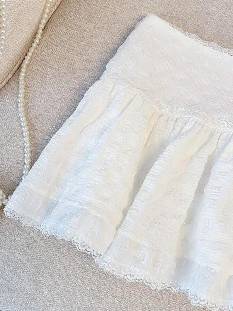 Женская белая мини-юбка, милая, в стиле балета, верхняя одежда, высокая талия, кружевная, А-силуэт, короткая юбка, одежда 2010 года, лето