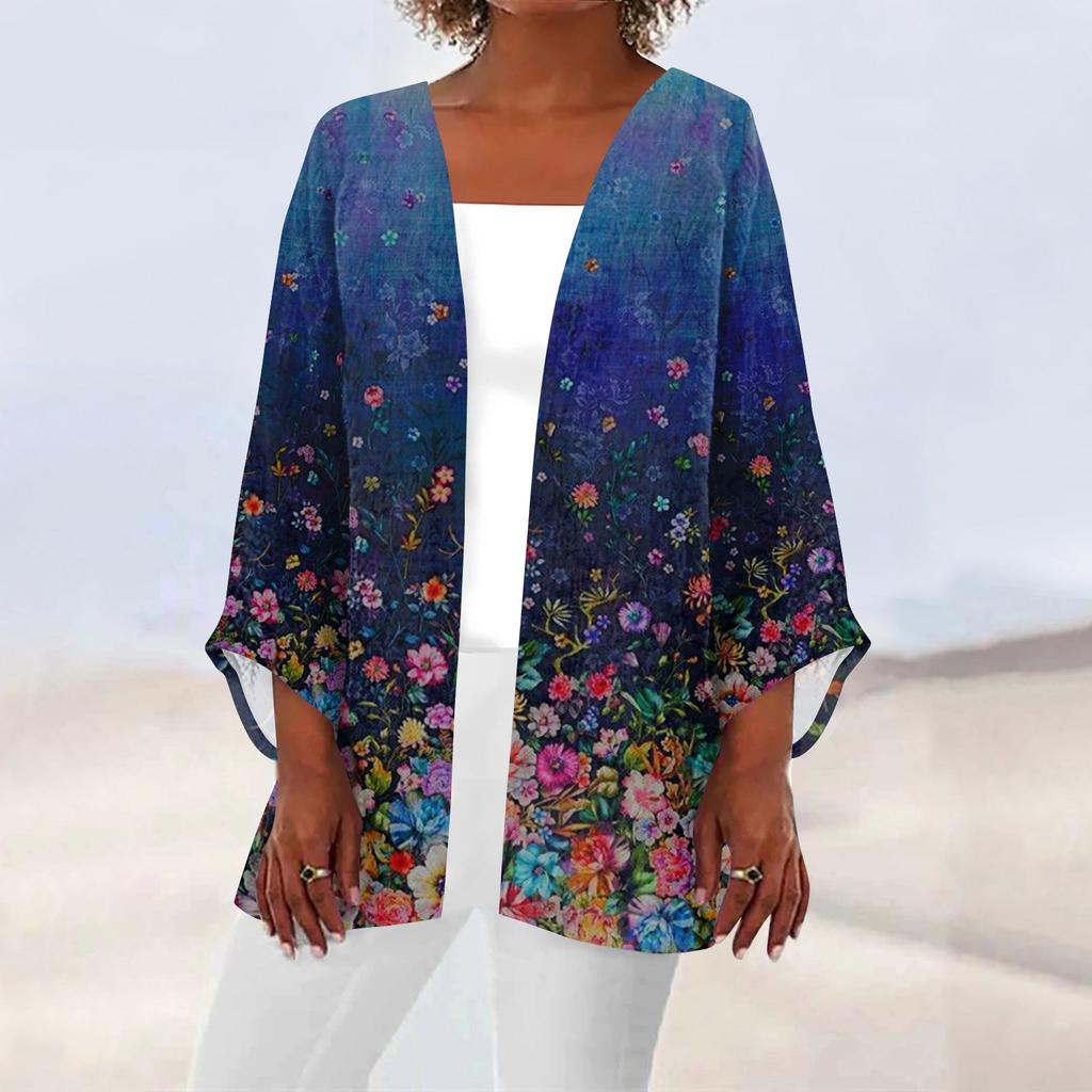 Женская повседневная модная легкая куртка средней длины с принтом в стиле ретро, ​​кардиган