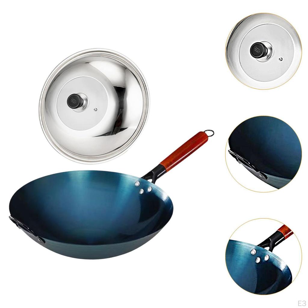 Chef's Wok Pan with Wooden Handle for Home Cooking