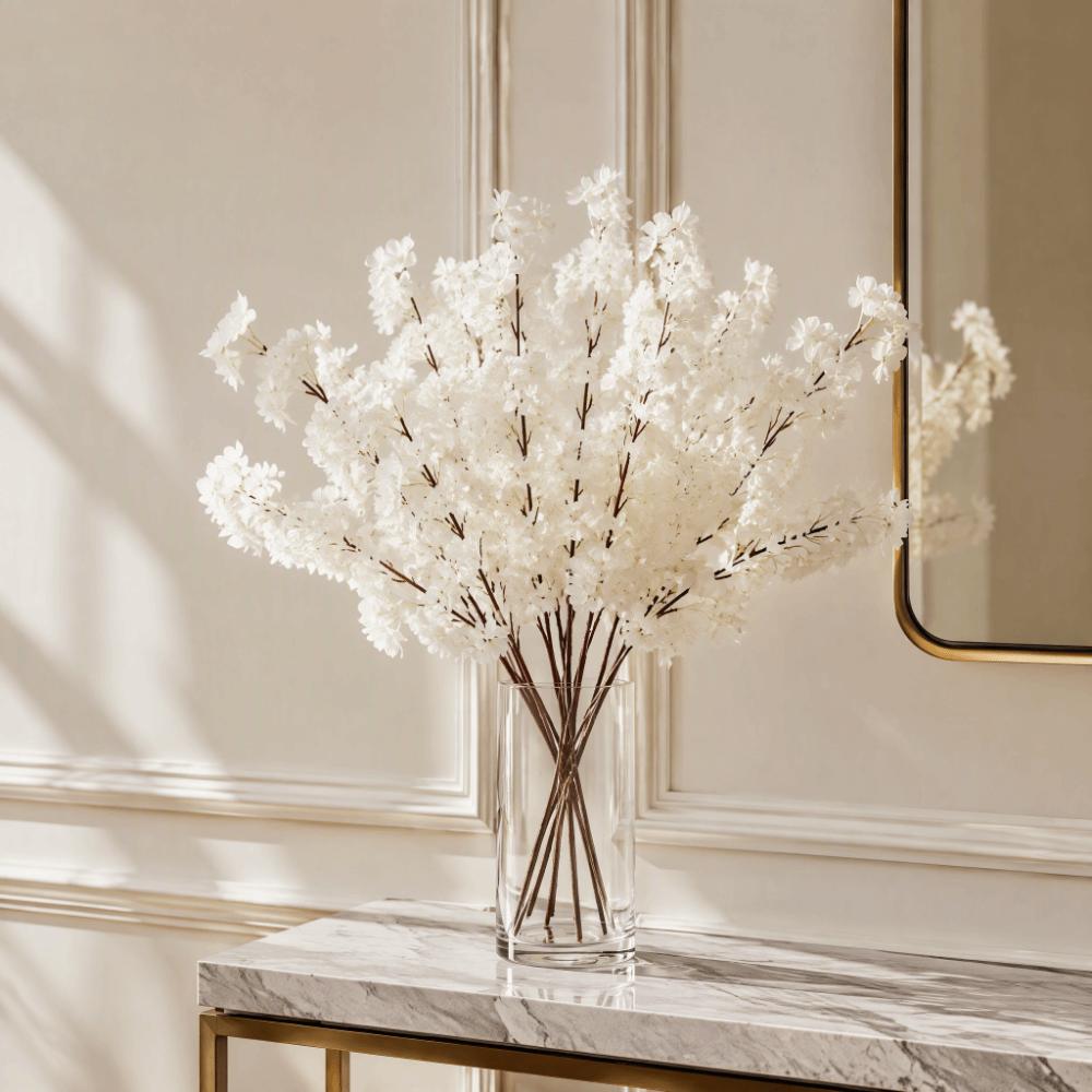 5 Pcs Faux Silk Material Artificial Cherry Blossoms Fake Flower Branches Table Centerpiece