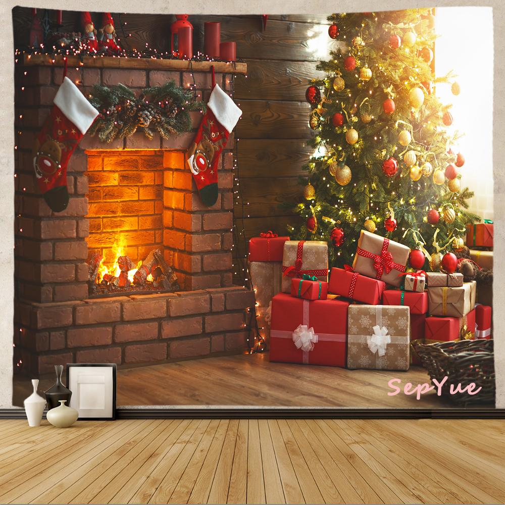SepYue рождественские носки каминная елка праздничное украшение гобелен с принтом хиппи винтажный большой 3d тканевый настенный гобелен