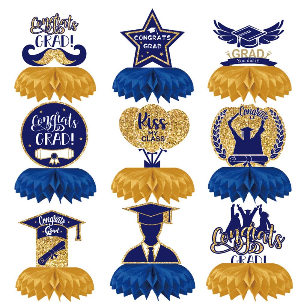 Graduation Party Honeycomb Table Decorations Set Graduation Cap Diploma Tassel Themed Hanging Centerpieces for Celebration Party Supplies