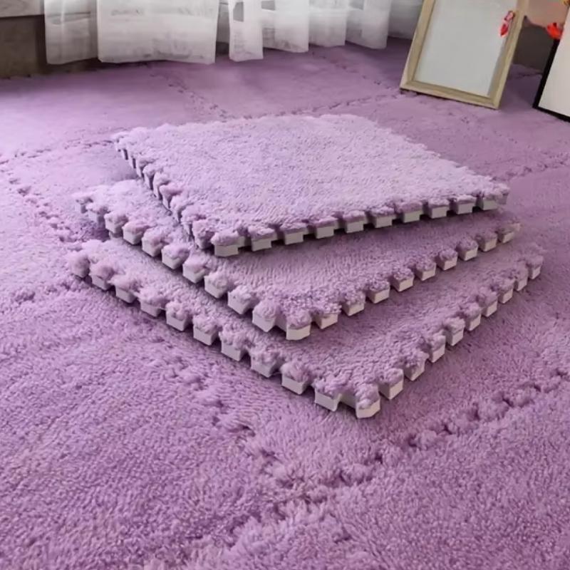 15Pcs Interlocking Fluffy Tiles with Border Square Rug Plush Puzzle Foam Floor Mat for Kids Thick Bedroom Floor Decoration