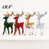 Xmas Tree Decorations with Lanyard 3D Reindeer Christmas Ornament, Glitter Sequins Plastic Elk Hanging Seasonal Party Decoration for Holiday