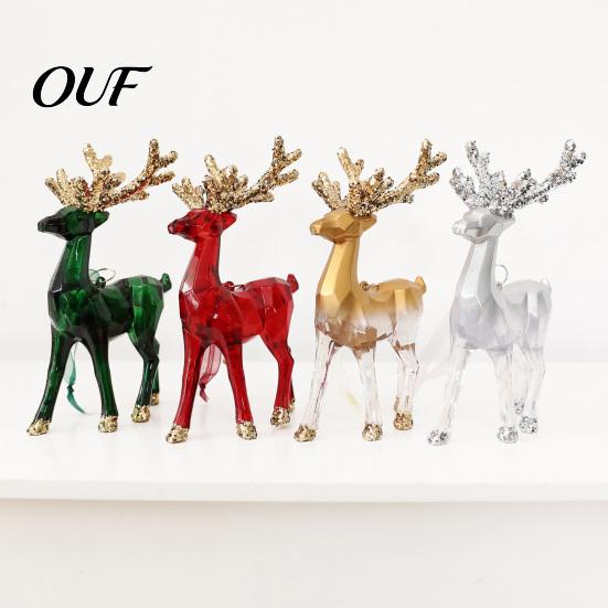 Xmas Tree Decorations with Lanyard 3D Reindeer Christmas Ornament, Glitter Sequins Plastic Elk Hanging Seasonal Party Decoration for Holiday