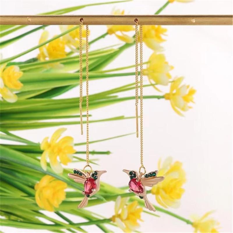 Luxurious Unique Long Drop Earrings Bird Pendant Tassel Crystal Pendant Earrings Ladies Jewelry