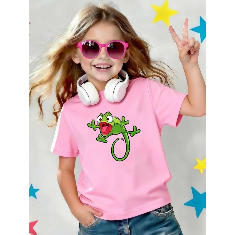 European sizes Cartoon Frog Cute Girl Short Sleeve Outfit Summer Wear Premium Fabric Short Sleeve Casual Breathable Comfortable Fashion Girls' T-Shirt