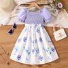 Фиолетовое платье с цветочным принтом для девочек, летнее детское модное платье принцессы