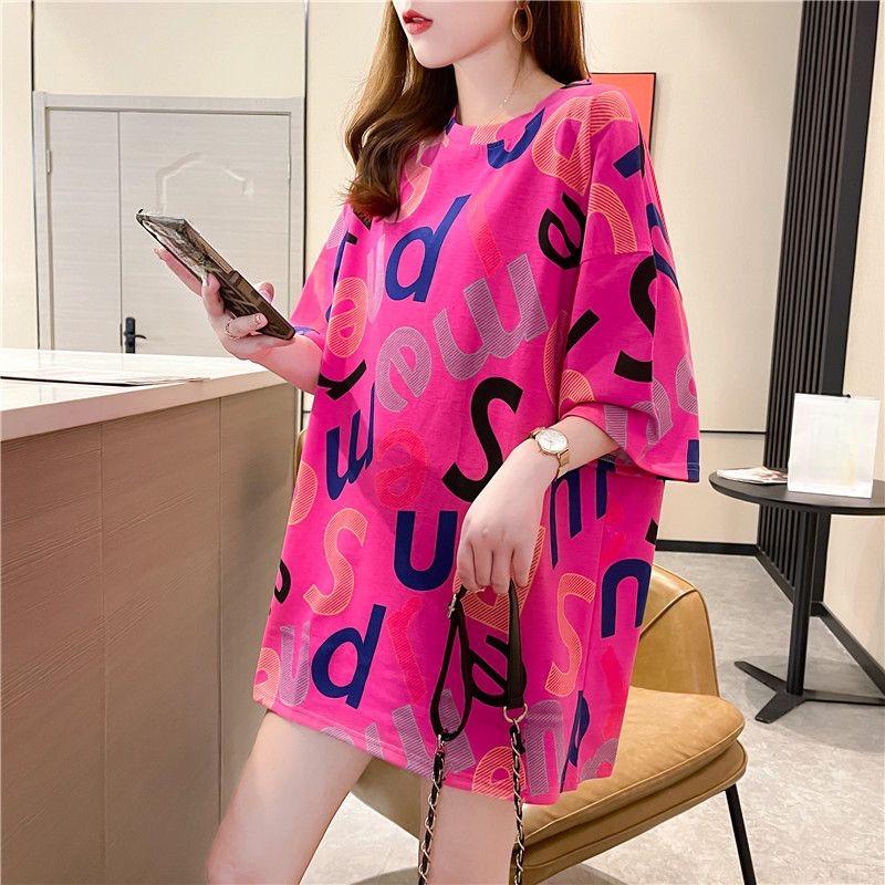 Лето 2024 г., женская футболка большого размера в корейском стиле с буквенным принтом и графикой y2k, топы, длинная футболка Harajuku, подруга, каваи, одежда, уличная одежда