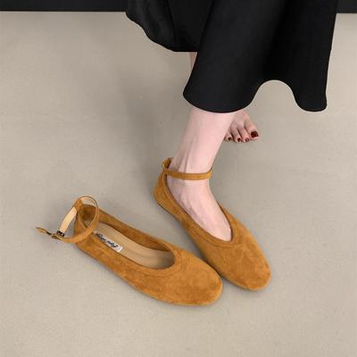 Ретро туфли Мэри Джейн с ремешком на одной пуговице из замши 2025 новая весна и осень универсальные вечерние бриз для通勤 балетки одинарные женские