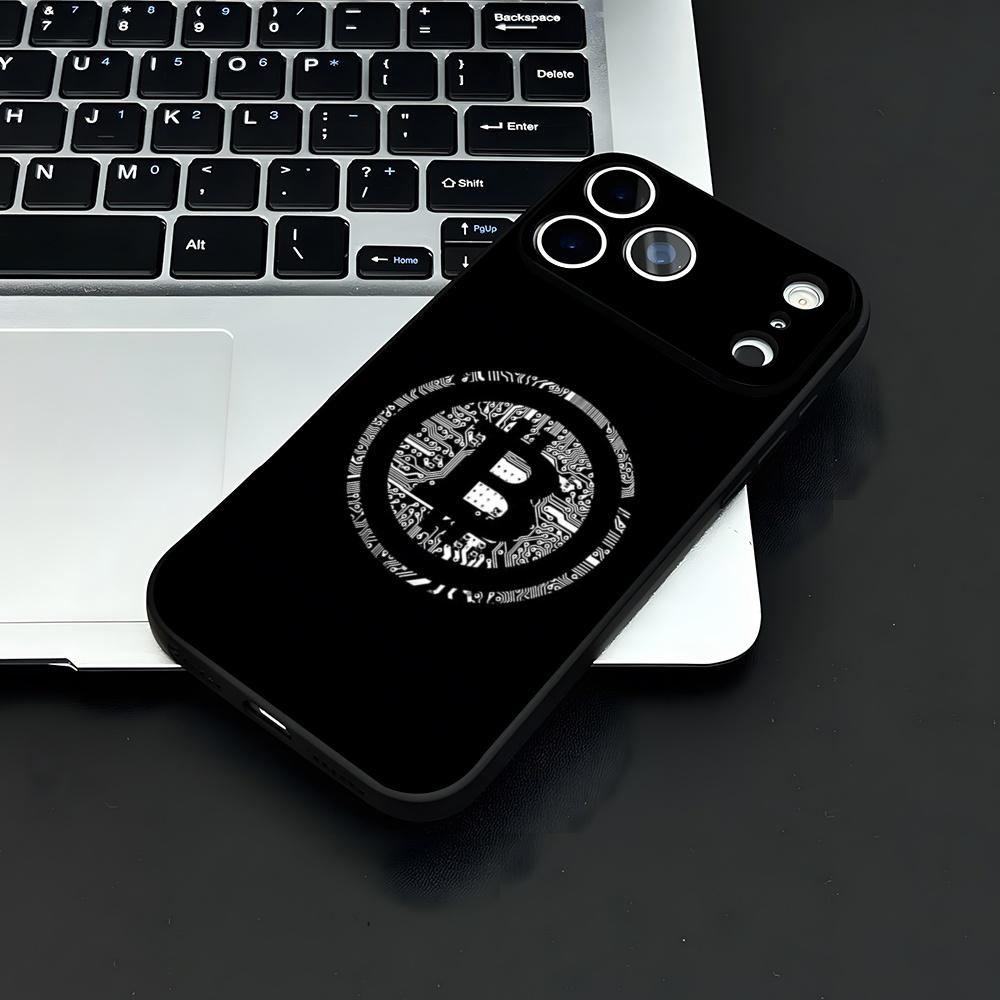 Чехол для телефона Bitcoin для iPhone 17 Air 16 E Pro Max 15 14 13 Mini 12 Pro 11 Max Plus Черный Мягкий корпус