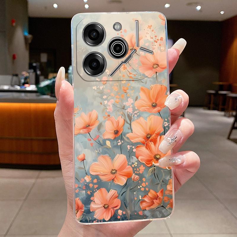 Чехол для телефона Tecno Pova 6 Pro 5G LI9 Чехол Tecno Pova 6 5G LI7 Задняя крышка Роскошный Прозрачный Мягкий ТПУ Чехол с бабочками и цветами