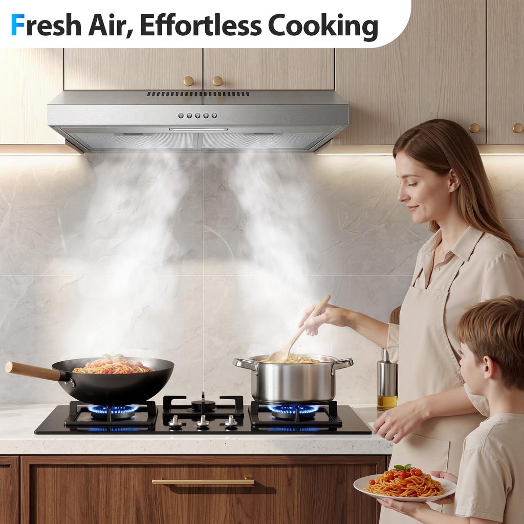 TopStrong 60cm Ducted/Ductless Range Hood, Activated Carbon Filter Stainless Steel, 3-Speed Settings