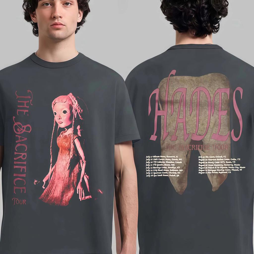 Летняя горячая распродажа Melanie Martinez Hades The Sacrifice Tour 2026 Угольно-серая футболка Y2K Мужская Женская Готическая Хлопковая Оверсайз Футболки