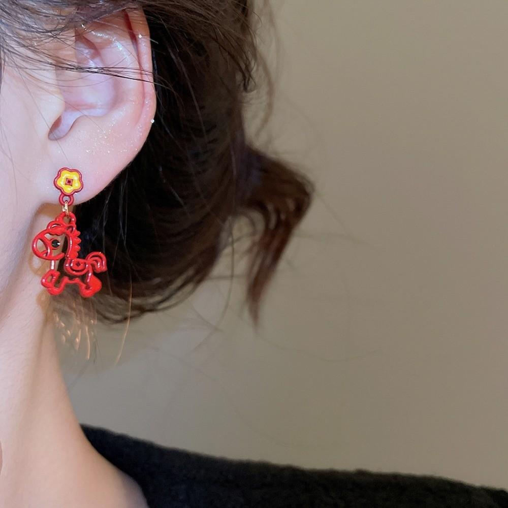Chinese Style Red Pony Earrings Fashion Jewelry Horse Mascot Drop Earrings  Year of Horse Gift
