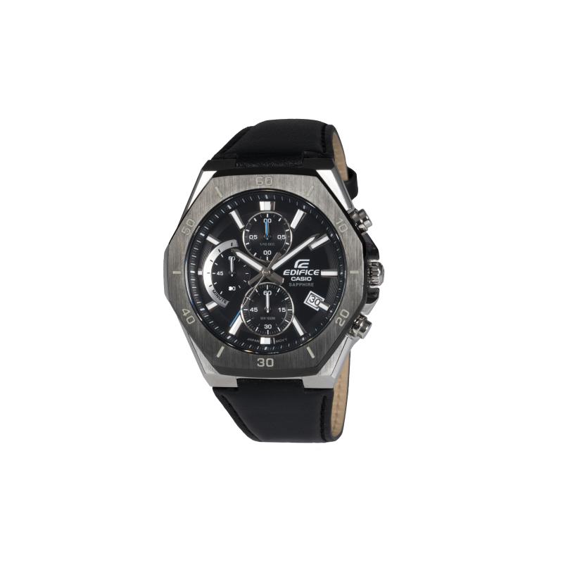 Casio Серия EDIFICE Модные Деловые Классические Трехглазые Восьмиугольный Циферблат Кварцевые Кожаный Ремешок Мужские Часы Черный Циферблат EFB-680BL-1AVUPR