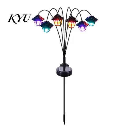 Flexible Pole Solar Lanterns Swaying Lantern, Outdoor Waterproof 6-Head Pathway Stake Light, Auto on Garden Lights Off Landscape Light for Lawn
