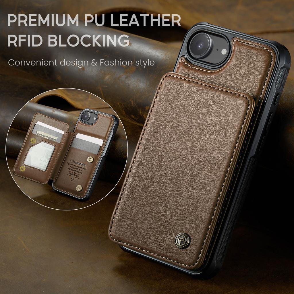 For iPhone 16e Phone Case CASEME C22 Leather Back Cover with RFID Blocking Card Slots