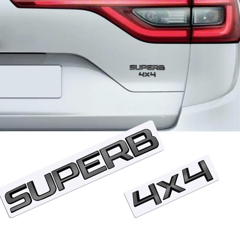 JBIW9 MetaL 3D Badge Logo Car Rear Trunk Body Sticker Letter Emblem For Skoda SUPERB 4X4 Accessories Glossy Black Matte black