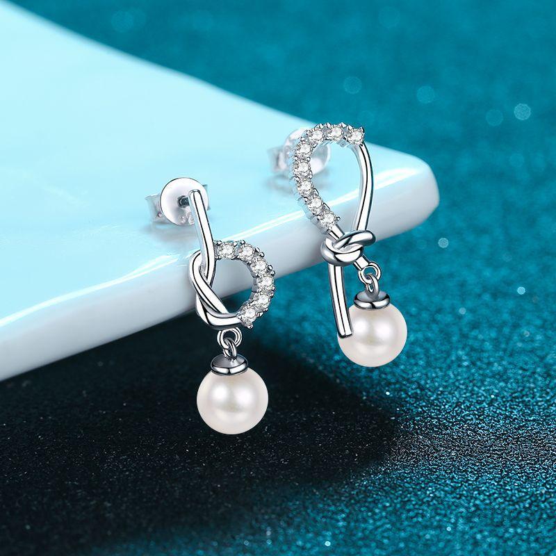 Серьги из стерлингового серебра 925 пробы, женские асимметричные серьги, 7 мм, пресноводный жемчуг, сломанные бриллианты, серьги Mosan Drill