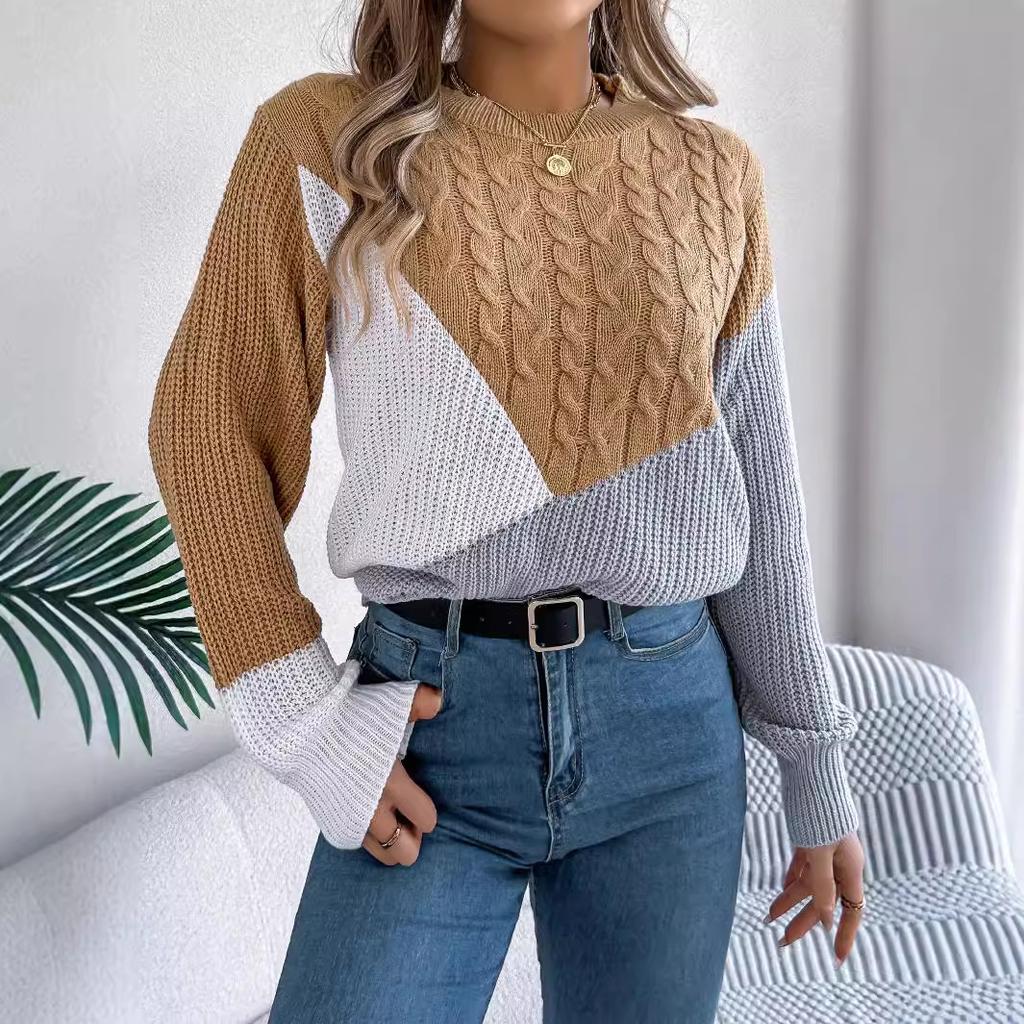 Autumn and Winter Women's Casual Flat Knit Crash Twist Knit Long Sleeve Pullover Sweater