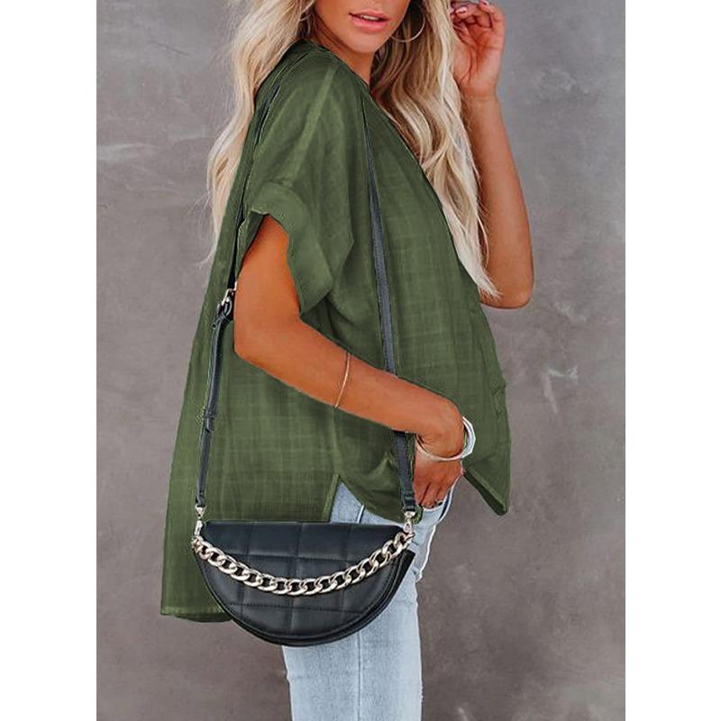 YYFS Women's Fashion Casual Summer Spring Solid Color Print Short Sleeve V-Neck Blouses & Shirts