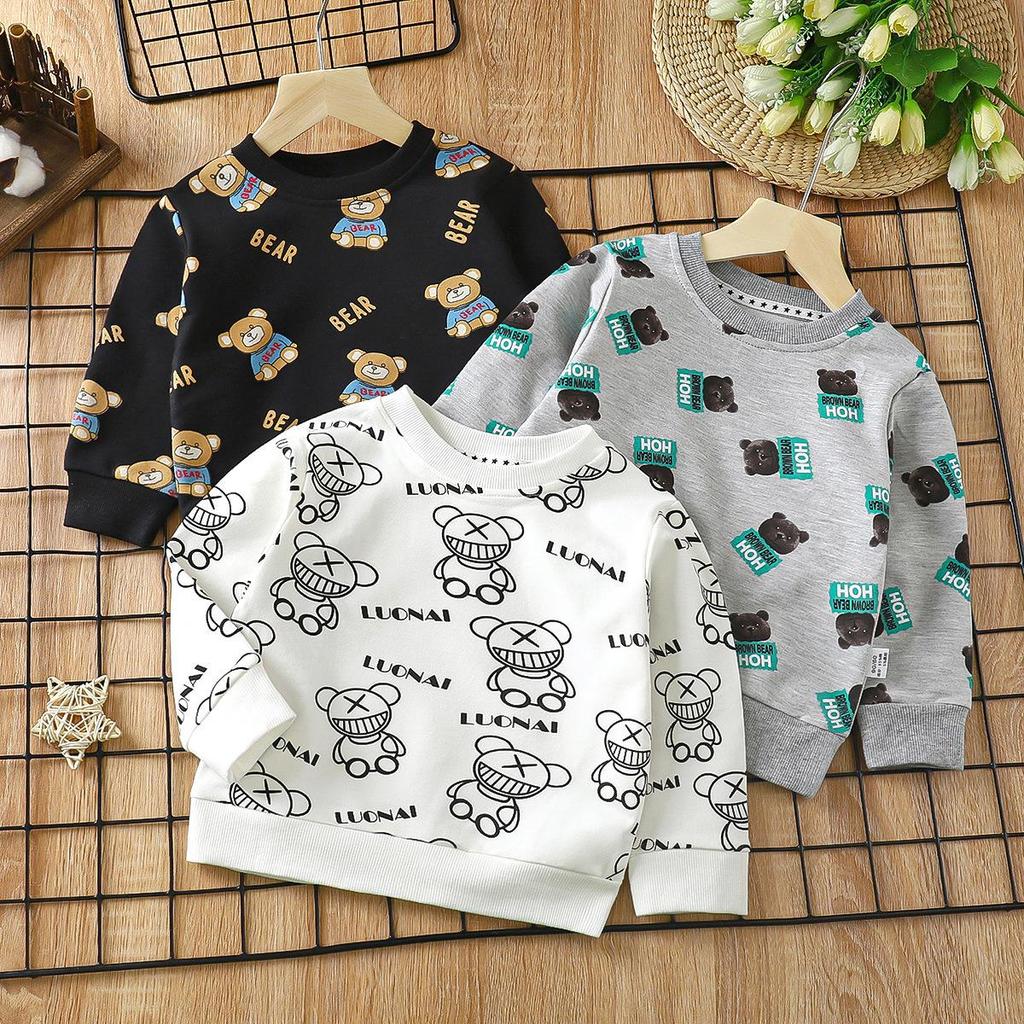 Детские осенние футболки с длинными рукавами и круглым вырезом с мультяшным принтом для унисекс