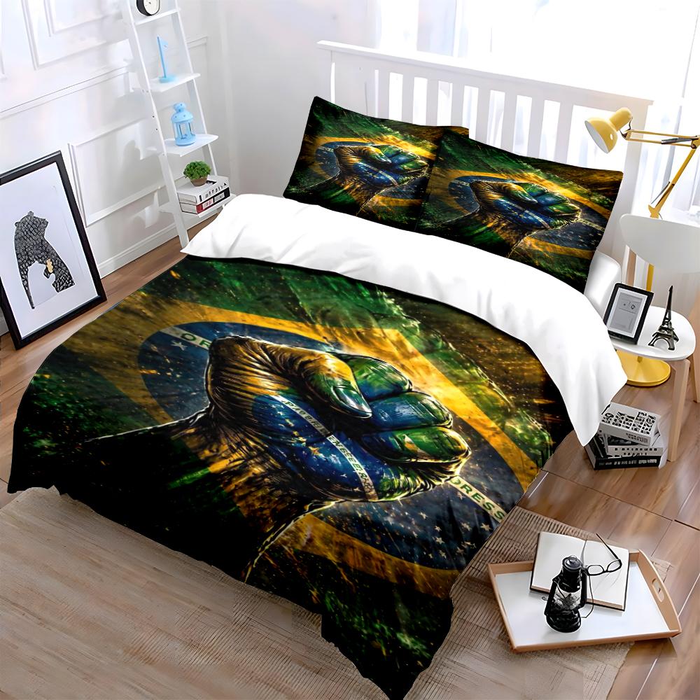 Brazil Flag Fist Design Bedding Set Bedding set (1 duvet cover, 2 pillowcases, duvet not included)