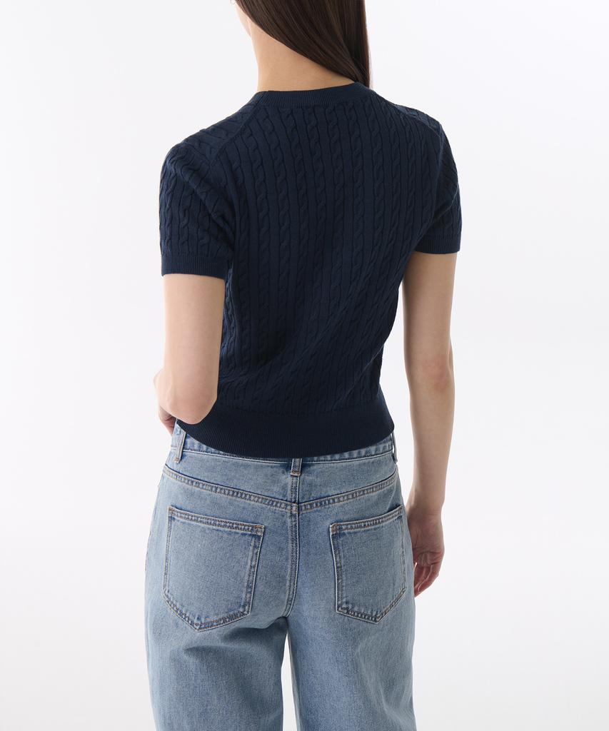 MUSINSA STANDARD WOMAN Women'S Cable Crew Neck Short Sleeve Knit [Navy]