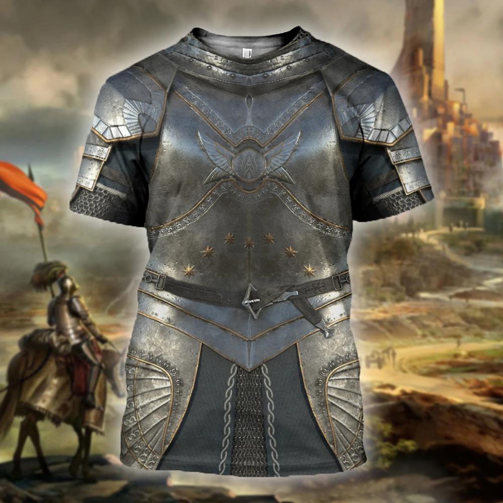 Medieval Knight Armor Men's T-shirt Tops 3D Print Tshirts Templar Knight Cosplay Short Sleeve Shirt O Neck Cool Streetwear