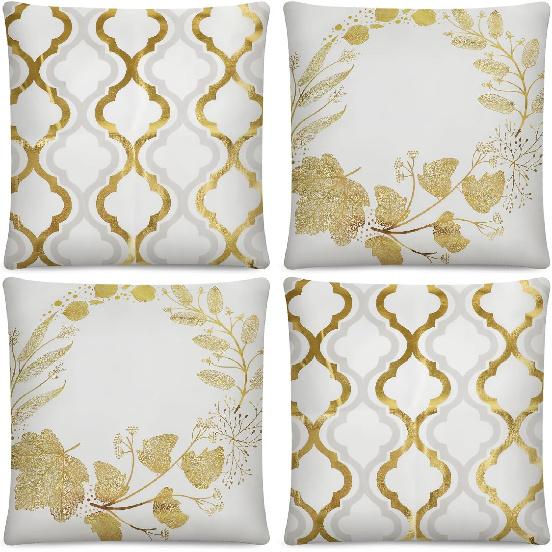 Set of 4 Spring Floral Throw Pillow Covers 18x18 Inches,Soft Linen Cushion Cases with Wildflowers Plants and Butterfly Garden Design for Couch Sofa