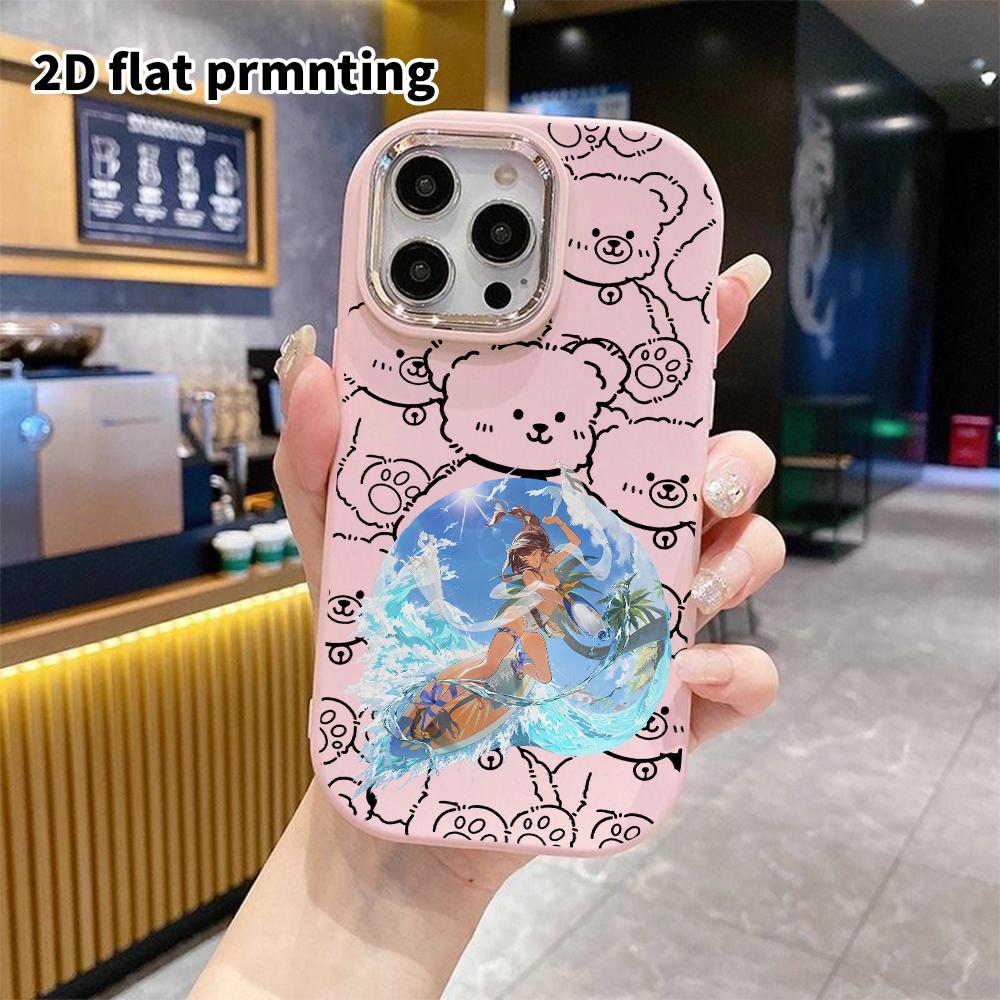 Phone case: 2D flat design suitable for iPhone 18 17 16 15 14 13 Pro protective case, couple style, surfing girl, Christmas and Halloween gifts