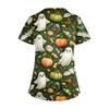Women's Short Sleeve Stagger V Neck Print Pocket Dry- Top