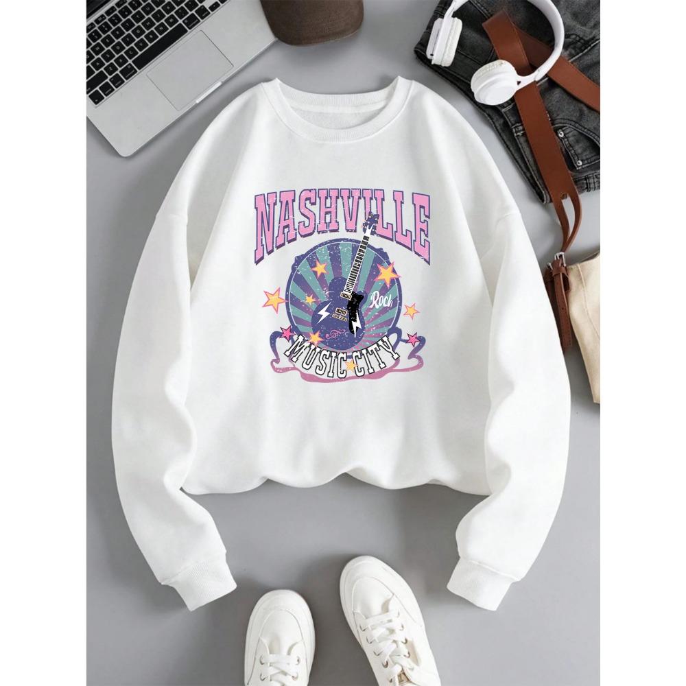 Street Woman Pullover Nashville Music Cith Poster Printing Hoodie Crewneck Loose Soft Sweatshirt Autumn Female Clothes