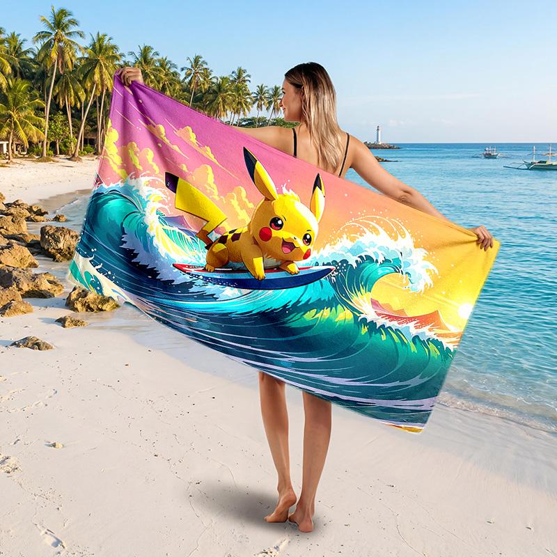 Pokémon Printed Swim Towel, Portable Water Absorbent Towel for Beach Camping Daily Bathroom Use