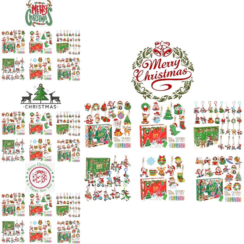 Festive Acrylic Christmas Diy Blind Box Keychain Set With Sparkling Diamond Art 15 Pieces