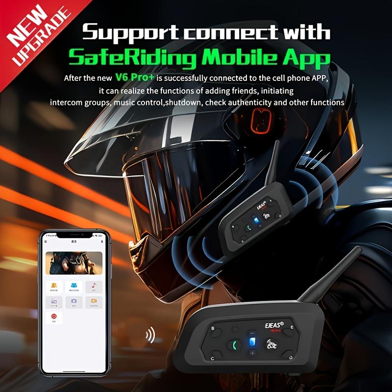 Motorcycle Helmet Intercom 1500m 6 Riders System - HD Sound Quality with Noise Reduction and Bluetooth Music Sharing