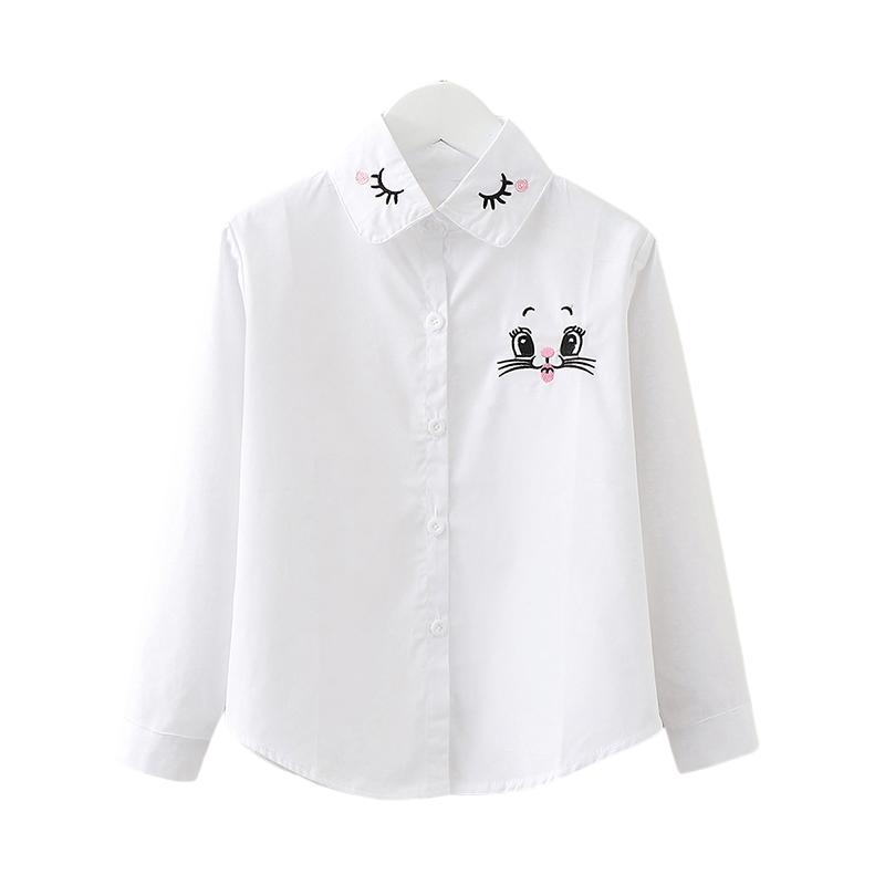 Рубашки для студентов-подростков для детей, школьная форма, белые блузки с длинными рукавами для маленьких девочек, весенне-осенняя детская одежда с бантом, топы