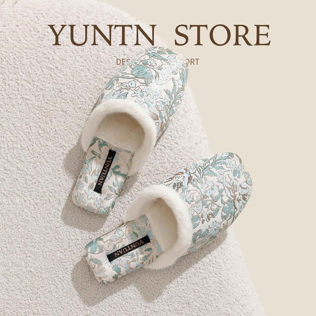 Женские флисовые тапочки с цветочным жаккардовым узором в китайском стиле, нескользящие, теплые, хлопковые, для осени и зимы