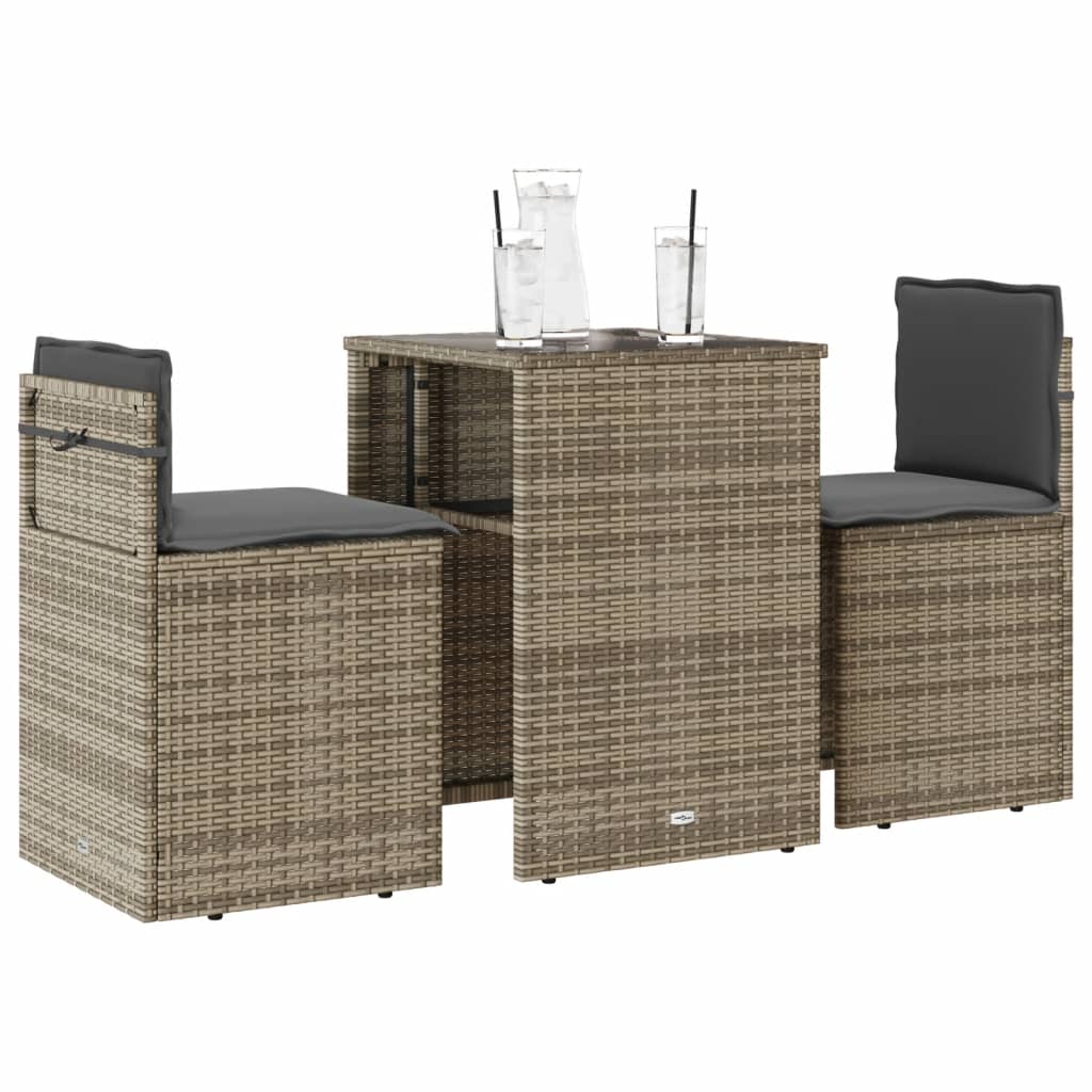 3 Piece Bistro Set with Cushions Beige Poly Rattan