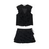 Women's Summer 2025 European & American Style Layered V-Neck Sleeveless Top & Mid-Waist Short Skirt Set