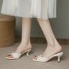 Fashion Bout carré talon haut été en cuir balle série sandales à talons aiguilles pantoufles pour femmes
