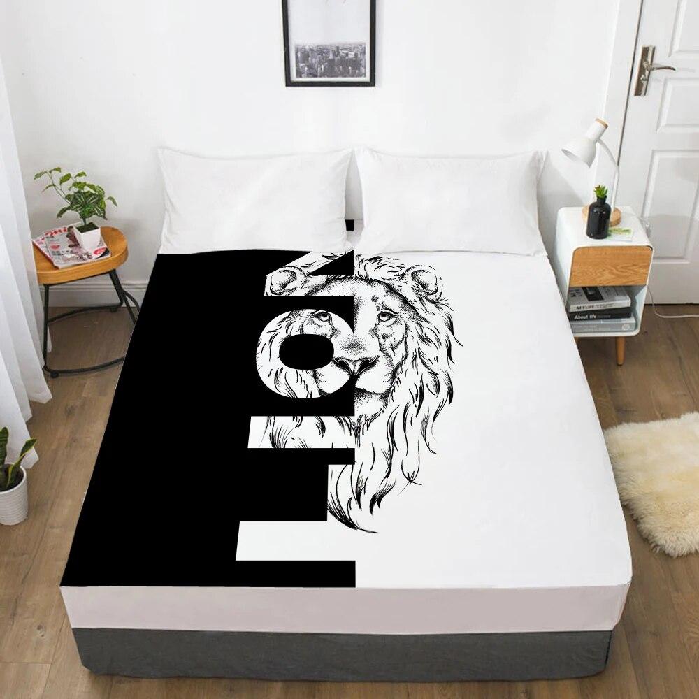 1PC Fitted Sheets Mattress Cover With Elastic Band 3D Bedsheet Linens 200x220 135x200 Bed Sheet Black and White Wolf