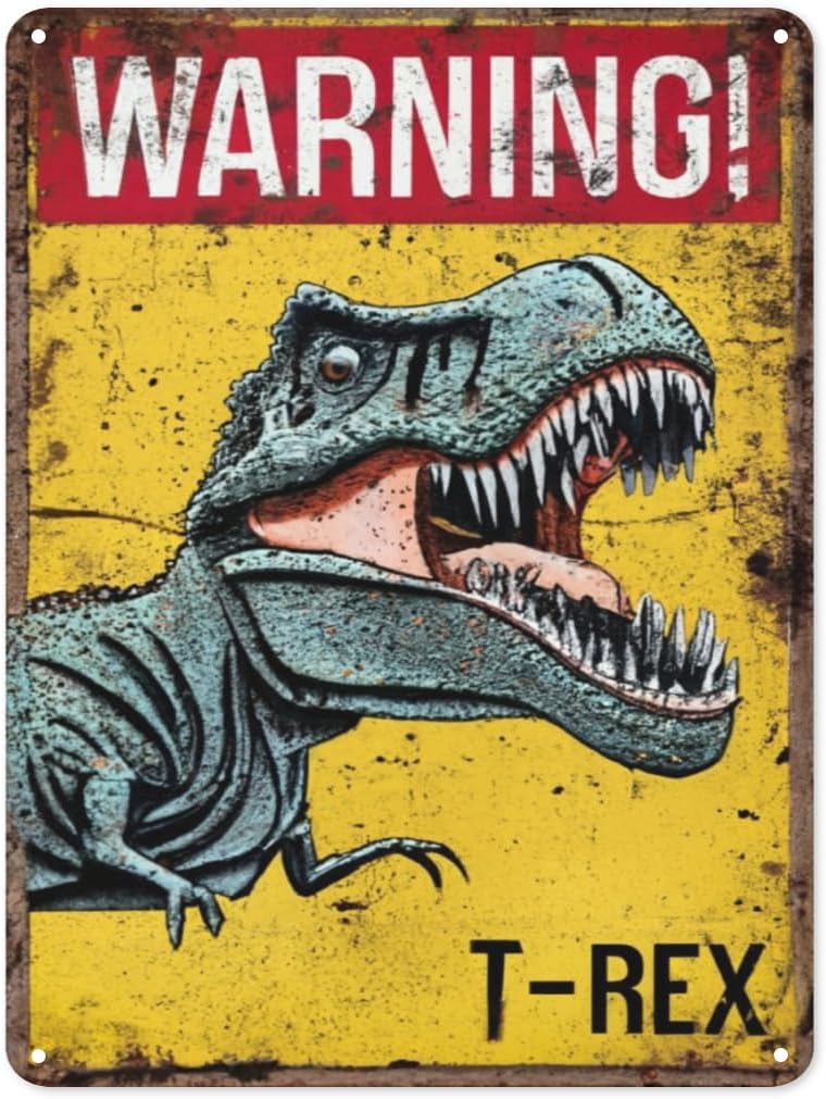 Mfoever Funny Beware of The Dinosaur Tin Sign Retro Metal Wall Decor Poster Vintage Sign for Home Bar Garage Garden Patio Porch Bathroom
