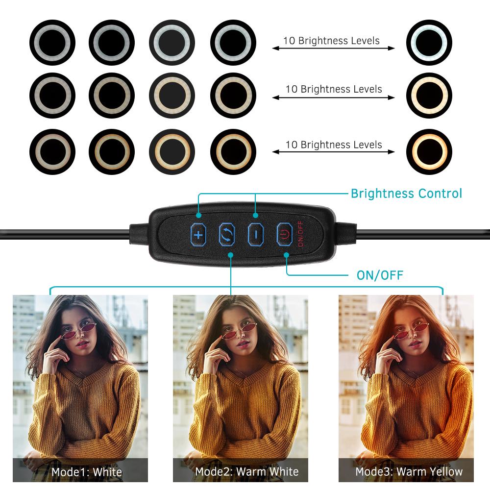 6 Inch Desktop LED Ring Light 3200K-5500K Dimmable Mini Camera Light Lamp 3 Light Modes 10 Brightness Levels with Mini Tripod Ballhead Adapter