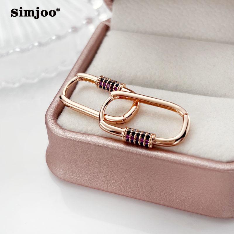 SIMJOO модные серьги цвета розового золота с цветным цирконом для женщин с простыми серьгами