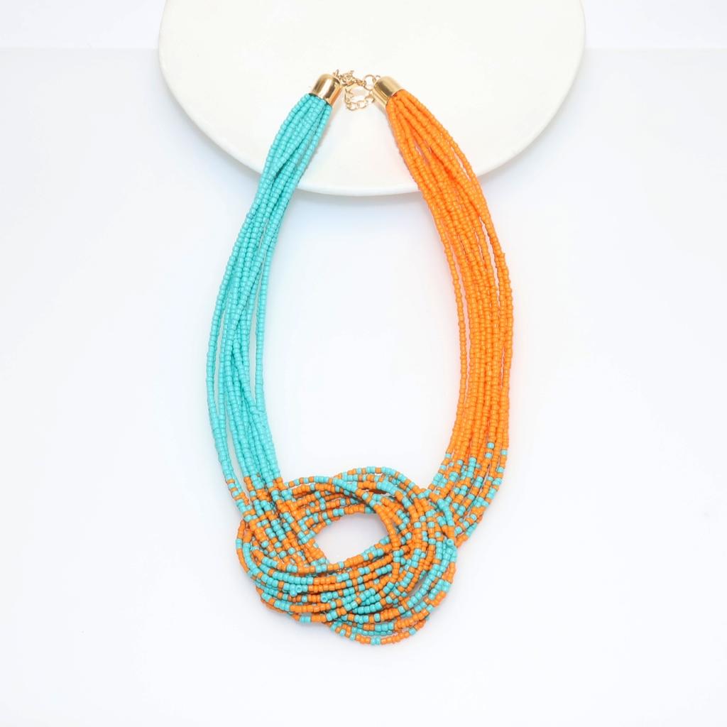 Bohemian Ethnic Style Multi-layer Color Blocked Rice Bead Necklace