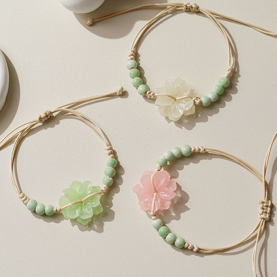 RUI RUI YU Нефритовый браслет с цветком персика для женщин и девочек, китайская мода, древний красный агат, бусины, браслет-подвеска, плетеная ручная веревка, ювелирное изделие, подарок