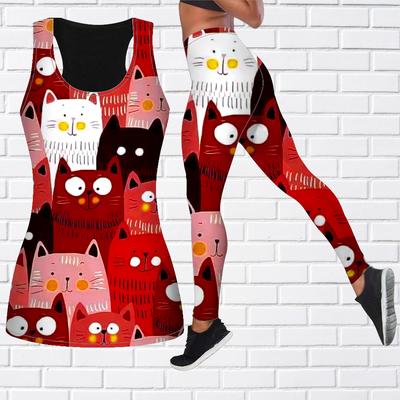 Экипировка для йоги с мультяшным котенком и принтом для женщин, модные леггинсы для тренировок, спортивные повседневные штаны для фитнеса и йоги